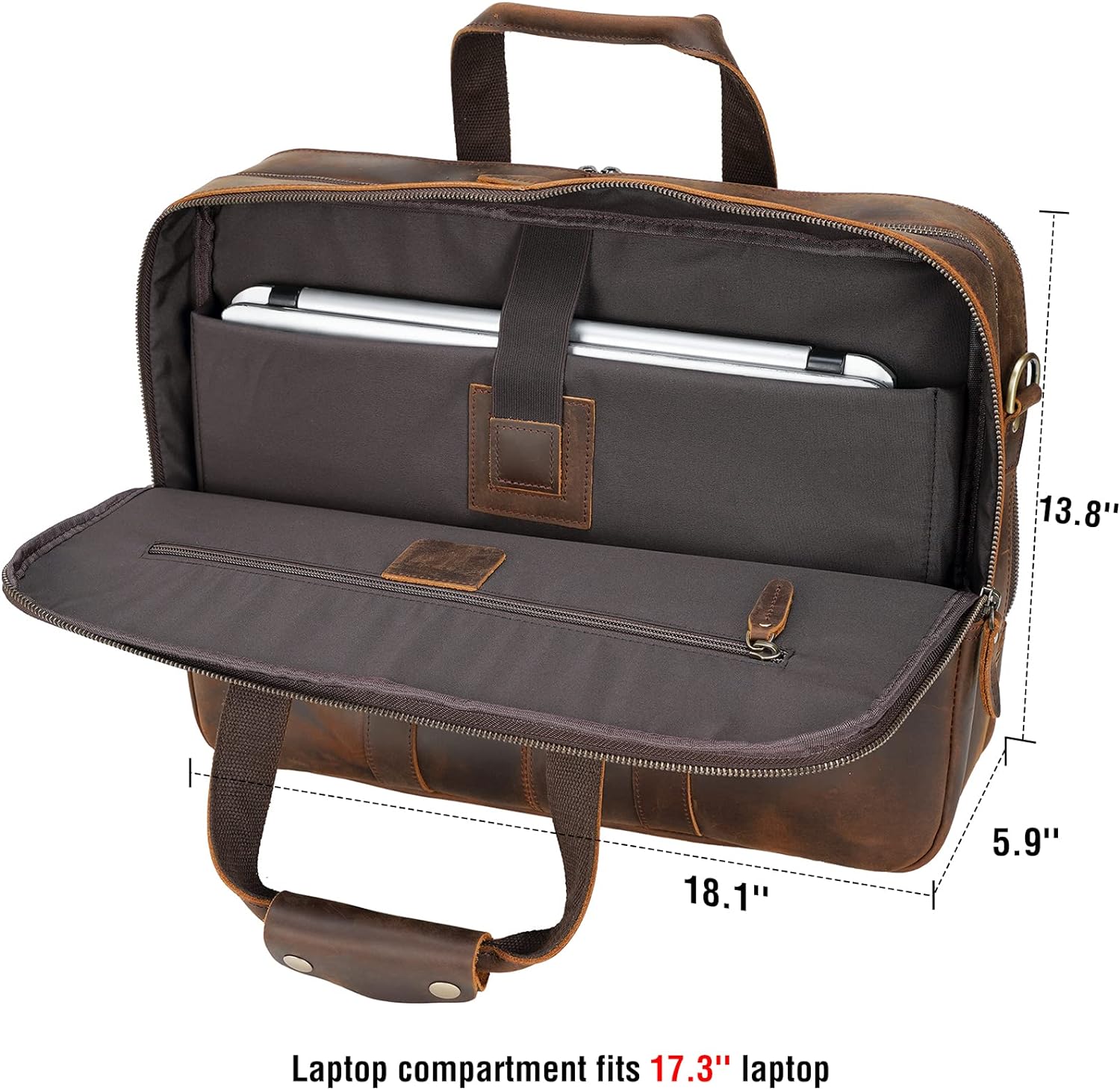 Large Leather Business Briefcase for Men 18" Napa Leather Laptop Case Messenger Bag Fits 17.3" Laptop (Black) - Image 4